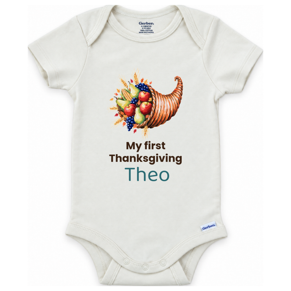 Giving Thanks autumn leaves and pumpkin personalized Thanksgiving baby onesie