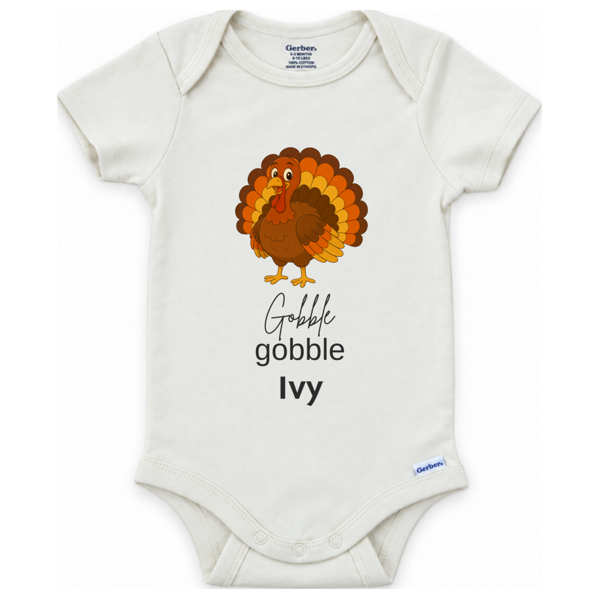 Gobble turkey personalized Thanksgiving baby onesie
