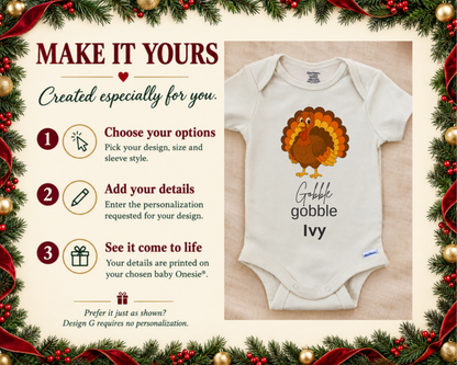 Gobble turkey personalized Thanksgiving baby onesie