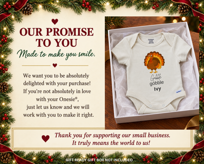 Gobble turkey personalized Thanksgiving baby onesie
