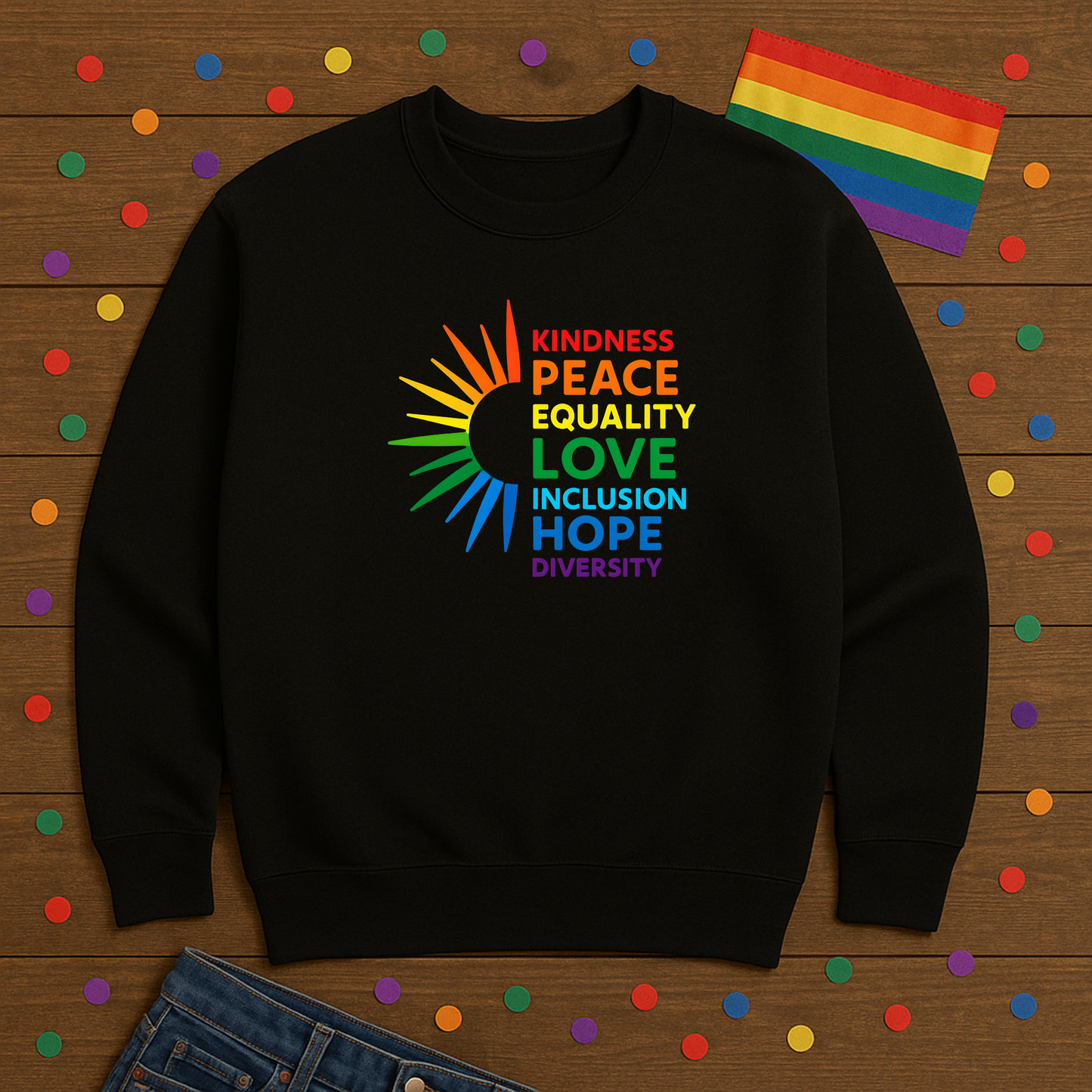 LGBTQ Equality Shirt, Pride Month Crewneck Sweatshirt, Kindness Peace Love Pride Sweater, Rainbow Gay Pride Clothing, Unisex Pride Gift