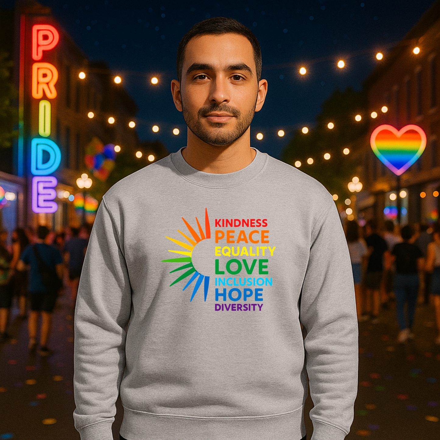 LGBTQ Equality Shirt, Pride Month Crewneck Sweatshirt, Kindness Peace Love Pride Sweater, Rainbow Gay Pride Clothing, Unisex Pride Gift