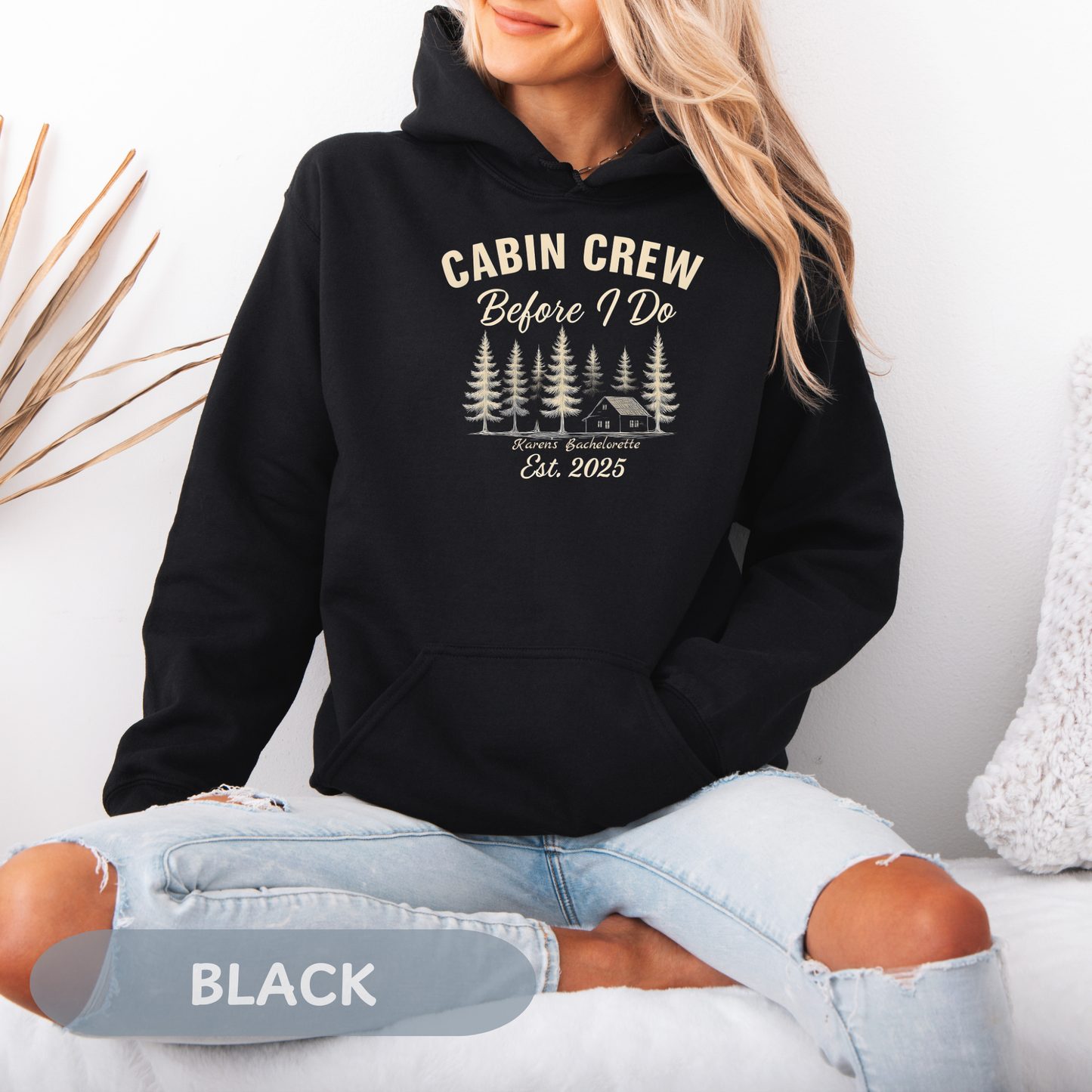 Bachelorette Cabin Crew Hoodie, Camp Bride Sweatshirt, Camping Bach Sweater, Bride to Be, Custom Location, Bridal Gift
