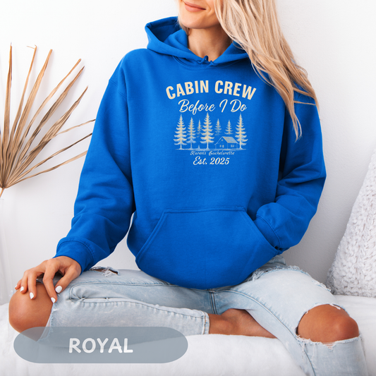 Bachelorette Cabin Crew Hoodie, Camp Bride Sweatshirt, Camping Bach Sweater, Bride to Be, Custom Location, Bridal Gift