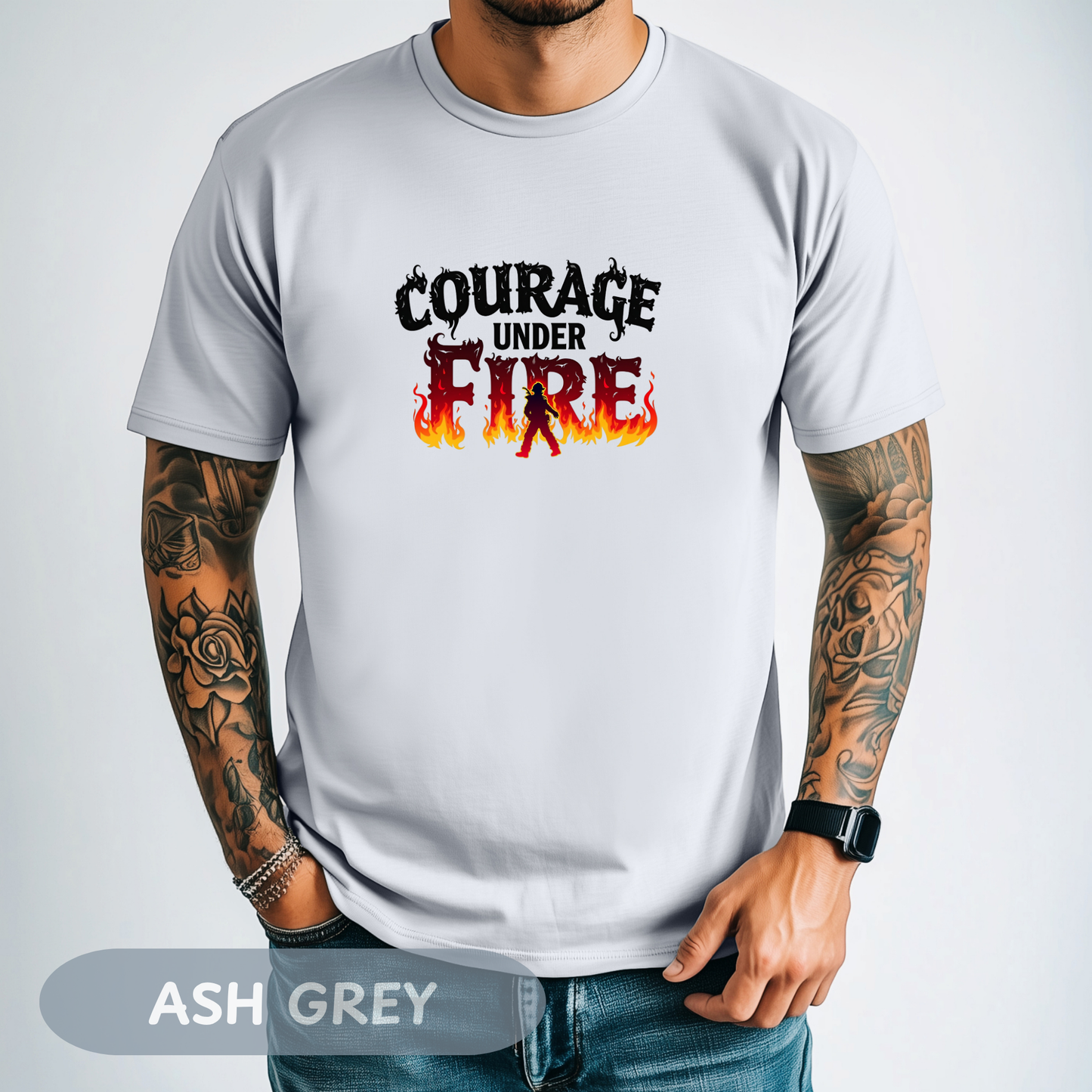 Firefighting Courage Under Fire Tee, Firefighter Graphic Tee, Fire Fighter Gift, Thin Red Line, Fire Fighters Gift, Firefighting Apparel