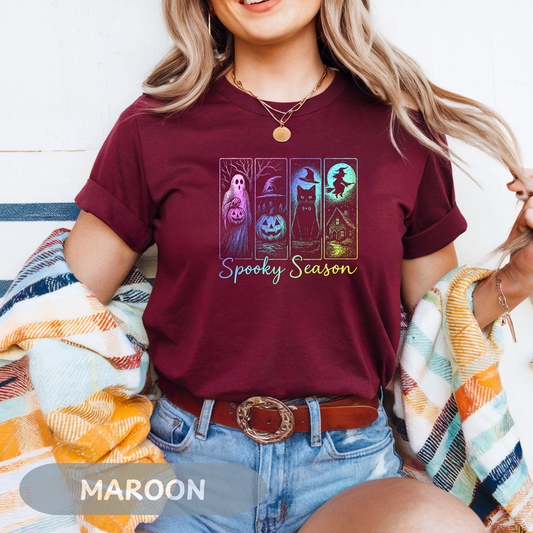 Maroon Halloween Pumpkin Shirt featuring spooky graphics for the festive season.
