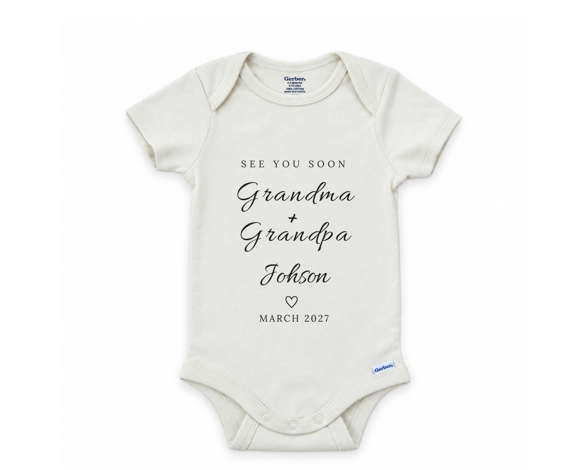 Custom Baby Announcement Onesie®, Personalized Coming Soon Pregnancy Reveal Bodysuit, Natural Newborn Shower Gift, Unisex Boho Minimalist
