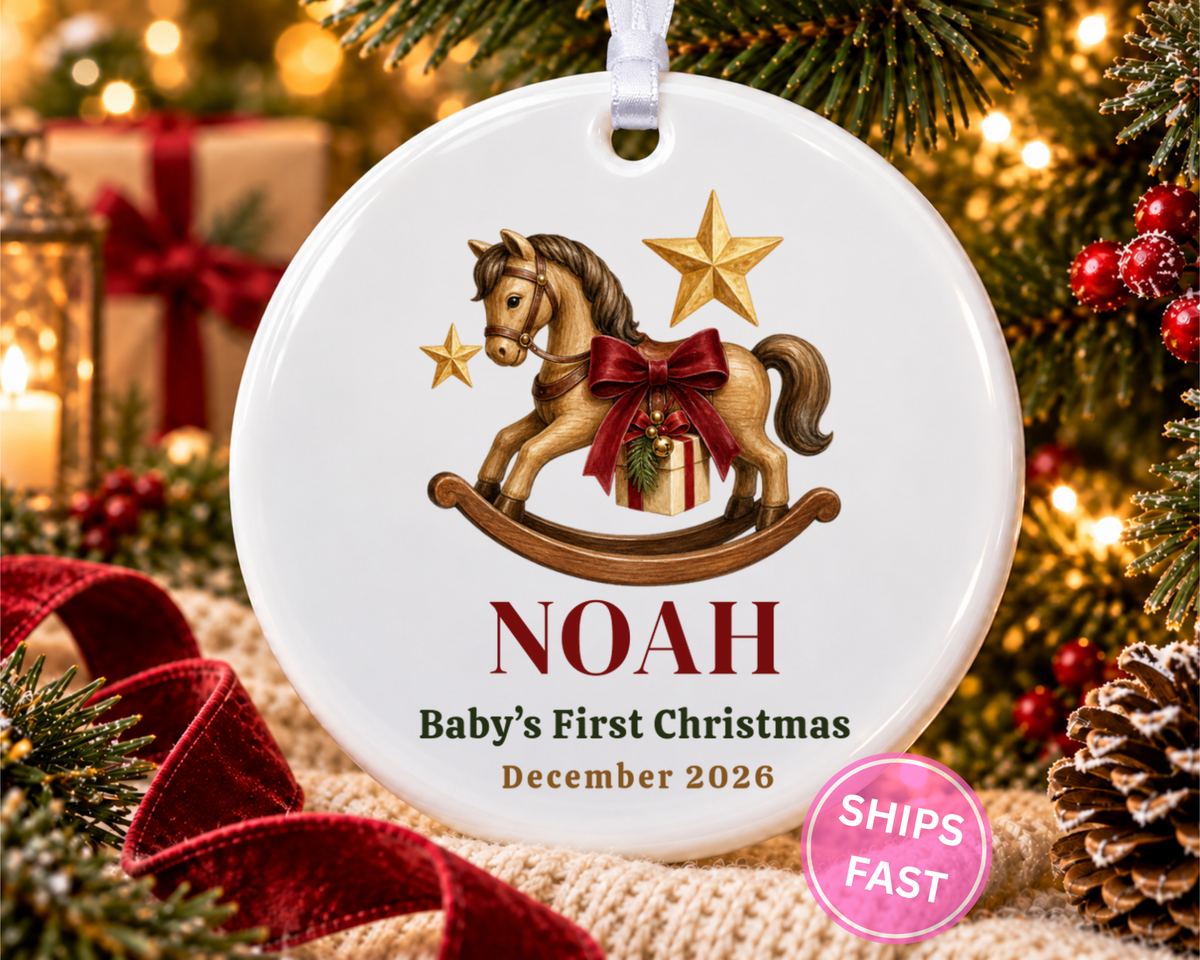 Personalized Baby First Christmas Rocking Horse Ornament