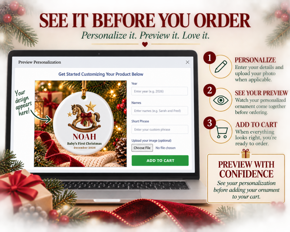 Personalized Baby First Christmas Rocking Horse Ornament