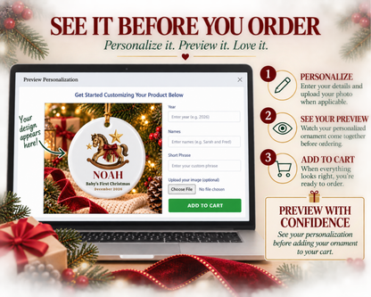 Personalized Baby First Christmas Rocking Horse Ornament