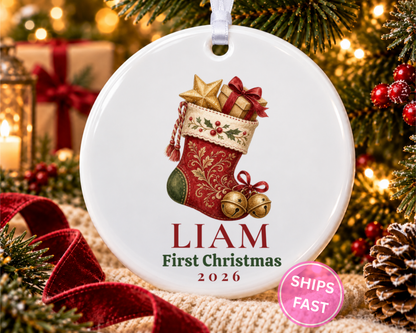 Personalized Newborn First Christmas Stocking Ornament