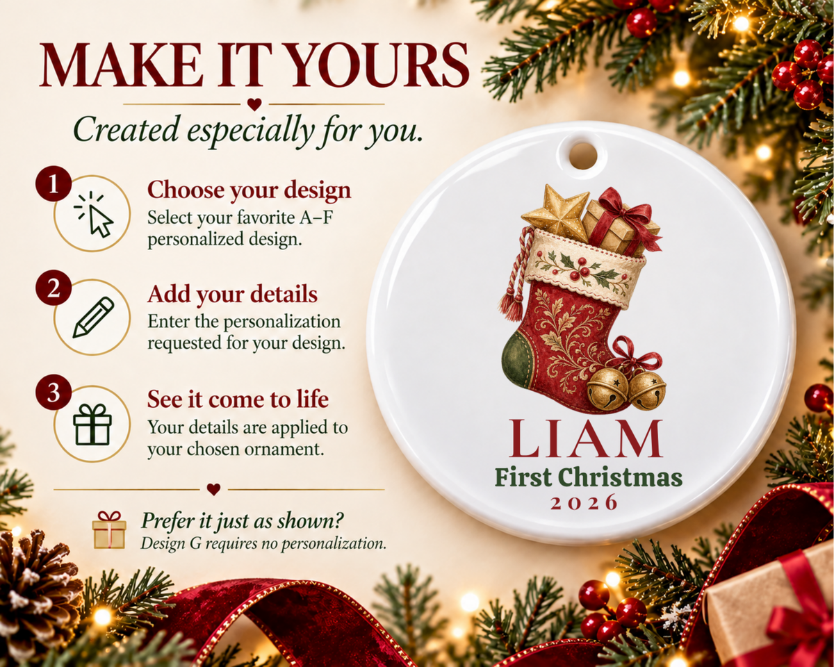 Personalized Newborn First Christmas Stocking Ornament
