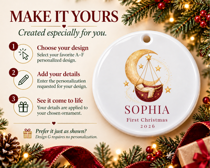 Personalized Baby’s First Christmas Moon Cradle Ornament