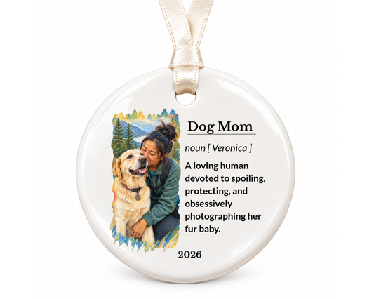 Personalized Dog Mom Ornament, Personalized Christmas Ornament, Dog Mom Gift, Custom Pet Ornament, Ceramic Ornament, Pet Christmas Ornament