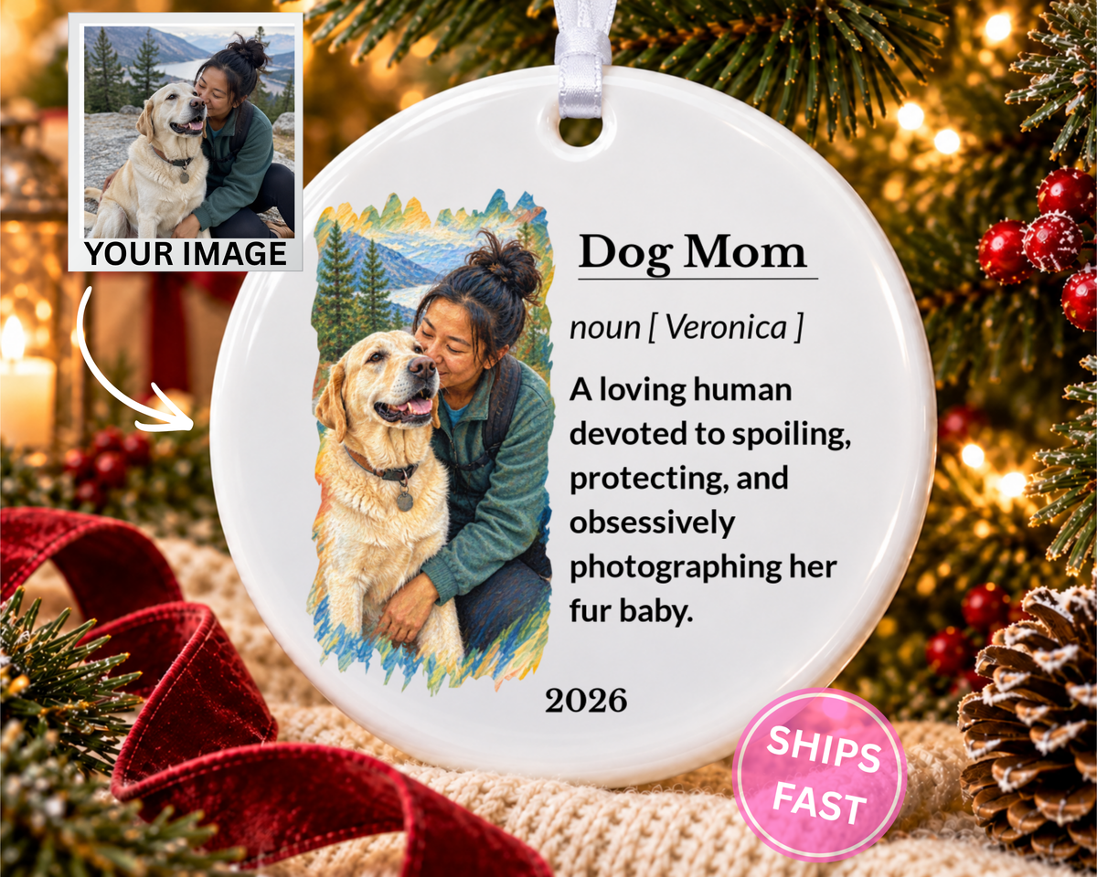 Personalized Dog Mom Ornament, Personalized Christmas Ornament, Dog Mom Gift, Custom Pet Ornament, Ceramic Ornament, Pet Christmas Ornament