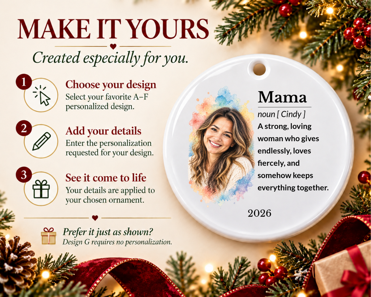 Personalized Mama Ornament, Custom Ornament, Mama Gifts, Mama Christmas, Family Ornament, Ceramic Ornament, Stocking Stuffer