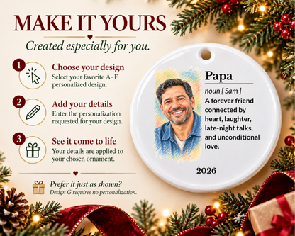 Personalized Papa Ornament, Family Ornament, Papa Gifts, Gifts For Papa, Gift Papa, Custom Ornament, Ceramic Ornament, Stocking Stuffer
