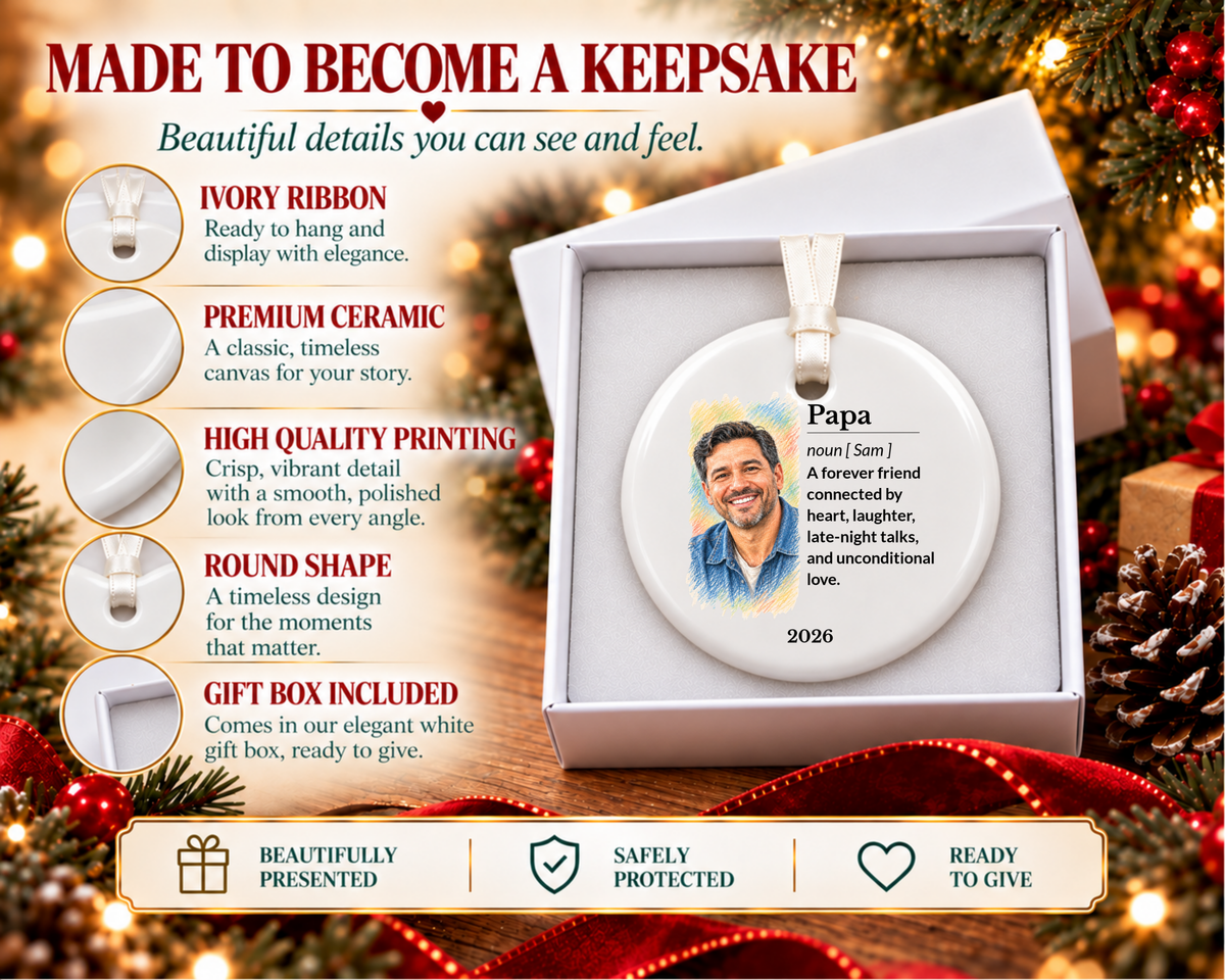Personalized Papa Ornament, Family Ornament, Papa Gifts, Gifts For Papa, Gift Papa, Custom Ornament, Ceramic Ornament, Stocking Stuffer