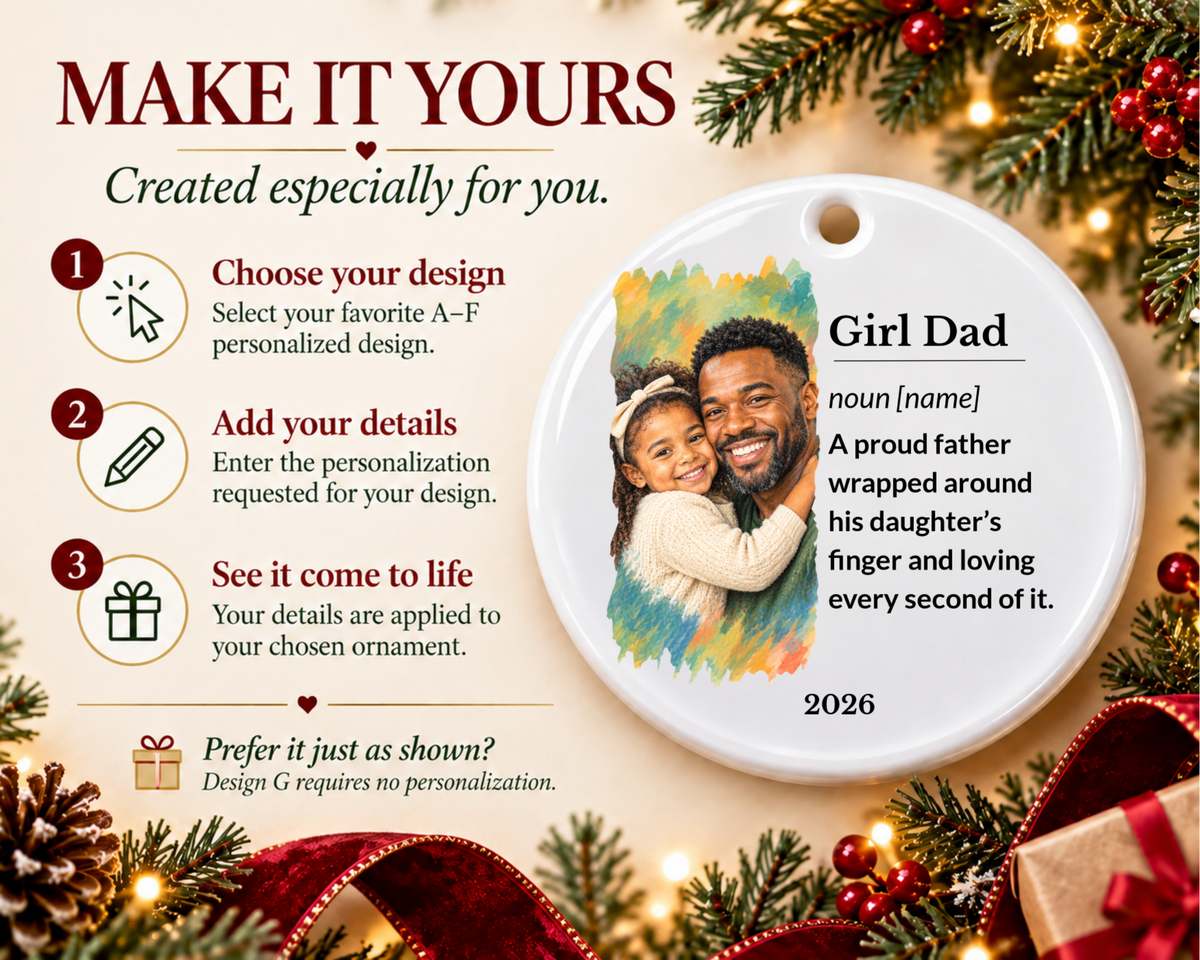 Personalized Girl Dad Ornament, Custom Ornament, Girl Dad Gift, Daddys Girl, Family Ornament, Ceramic Ornament, Stocking Stuffer