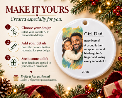 Personalized Girl Dad Ornament, Custom Ornament, Girl Dad Gift, Daddys Girl, Family Ornament, Ceramic Ornament, Stocking Stuffer