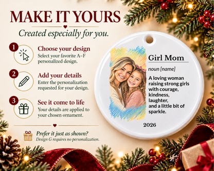 Personalized Girl Mom Ornament, Family Ornament, Custom Ornament, Ceramic Ornament, Stocking Stuffer, Name Ornament, Unique Ornament