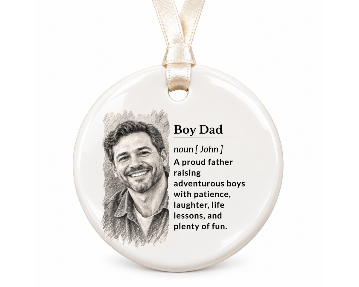 Personalized Boy Dad Ornament, Custom Ornament, Family Ornament, Ceramic Ornament, Stocking Stuffer, Name Ornament, Unique Ornament