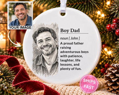 Personalized Boy Dad Ornament, Custom Ornament, Family Ornament, Ceramic Ornament, Stocking Stuffer, Name Ornament, Unique Ornament