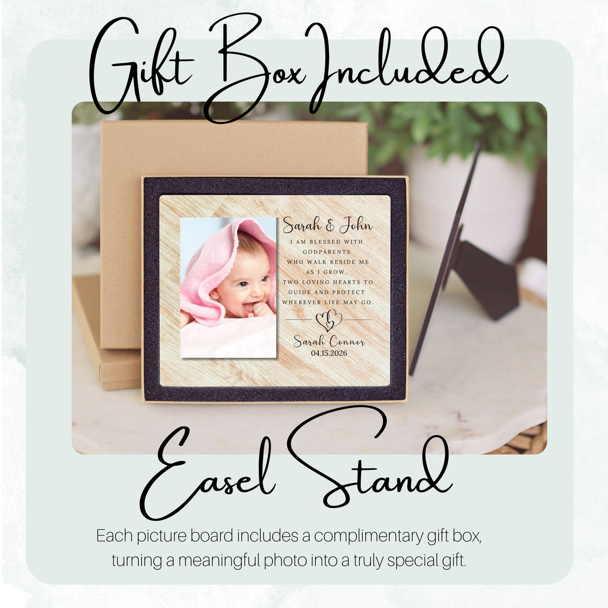 Baptism Gift, Personalized Godparent Photo Board, Custom Godparent Picture Board, Faith Keepsake Gift, Godparent Proposal Unique Photo Decor personalized photo board — image 5 of 13