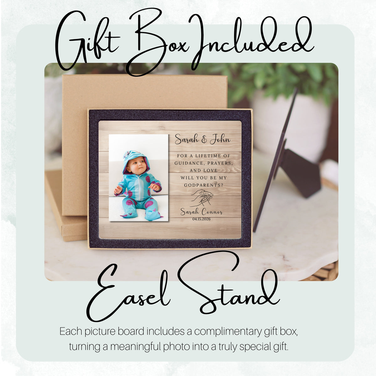 Godfather Gift, Personalized Godparent Photo Board, Custom Godparent Picture Board, Faith Keepsake Gift, Godparent Proposal Custom Gift personalized photo board — image 5 of 13