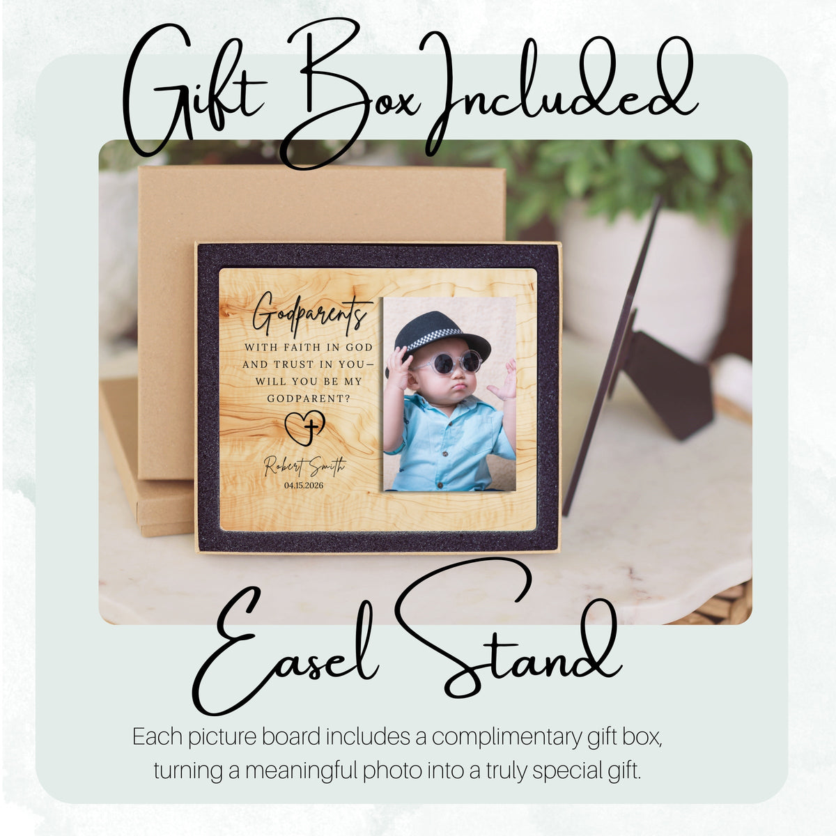 Faith Keepsake, Personalized Godparent Photo Board, Custom Godparent Picture Board, Faith Keepsake Gift, Godparent Proposal Custom Gift personalized photo board — image 5 of 13