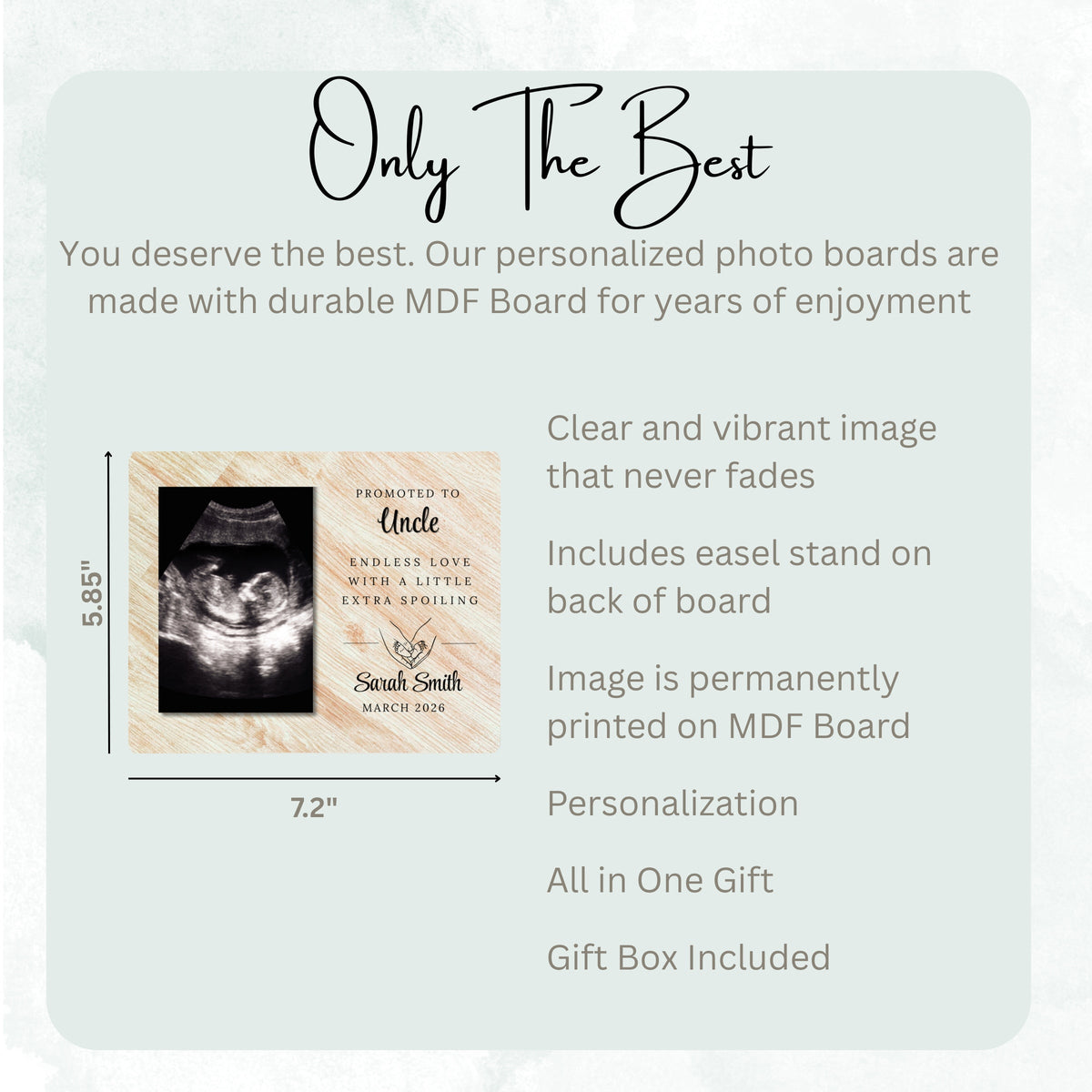 Baby Announcement, Personalized Uncle Photo Board, Custom Uncle Picture Board, Baby Reveal Keepsake, New Baby Gift Personalized Photo Gift personalized photo board — image 7 of 13