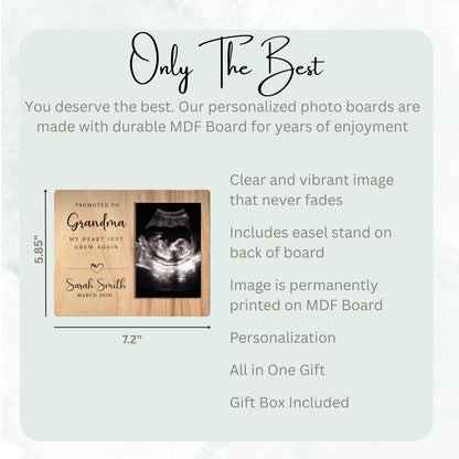 Ultrasound Gift, Personalized Grandma Photo Board, Custom Grandma Picture Board, Baby Reveal Keepsake, New Baby Gift Personalized Photo Gift personalized photo board — image 7 of 13