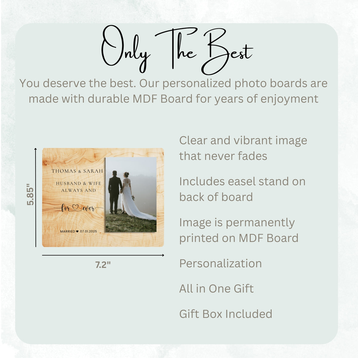 Bride And Groom Gift, Personalized Couple Photo Board, Custom Couple Picture Board, Wedding Photo Keepsake, Wedding Personalized Photo Gift personalized photo board — image 7 of 13