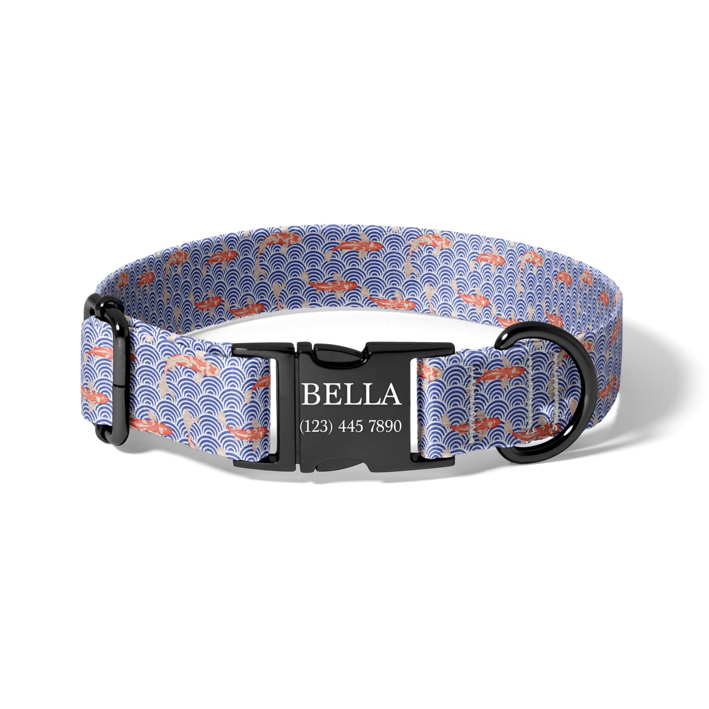 Japanese Seigaiha Koi Personalized Dog Collar with Engraved Adjustable Buckle RET-617-06