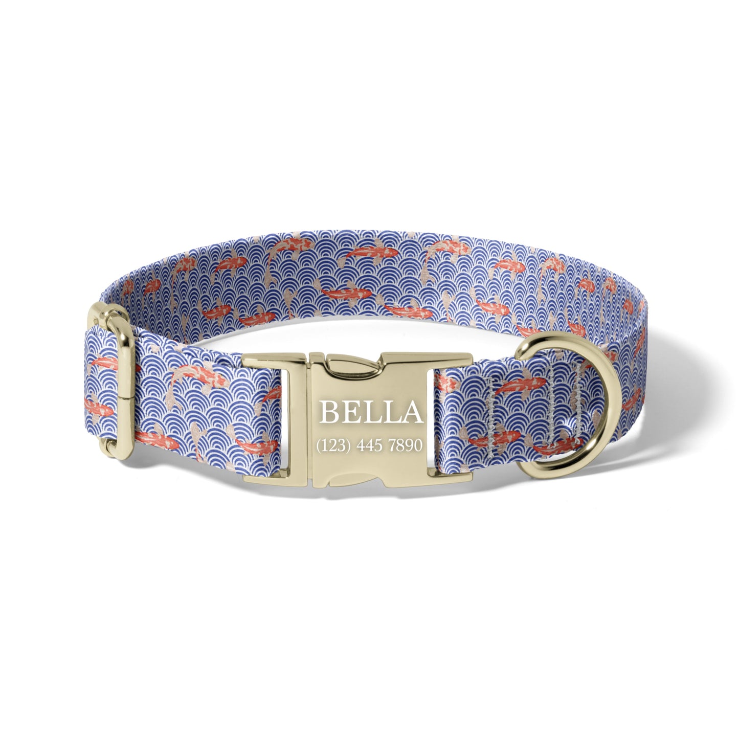 Japanese Seigaiha Koi Personalized Dog Collar with Engraved Adjustable Buckle RET-617-06