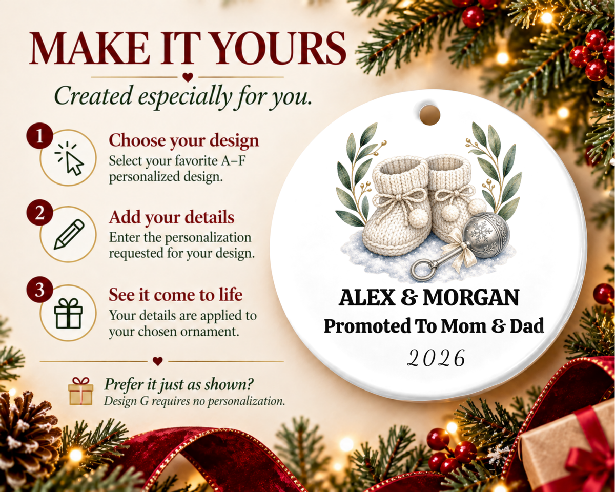 Personalized New Parents Ornament: Custom Promoted to Mom and Dad Keepsake, Expecting Parents Gift, Pregnancy Announcement Gift Christmas