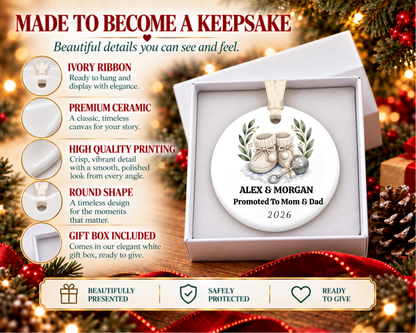 Personalized New Parents Ornament: Custom Promoted to Mom and Dad Keepsake, Expecting Parents Gift, Pregnancy Announcement Gift Christmas