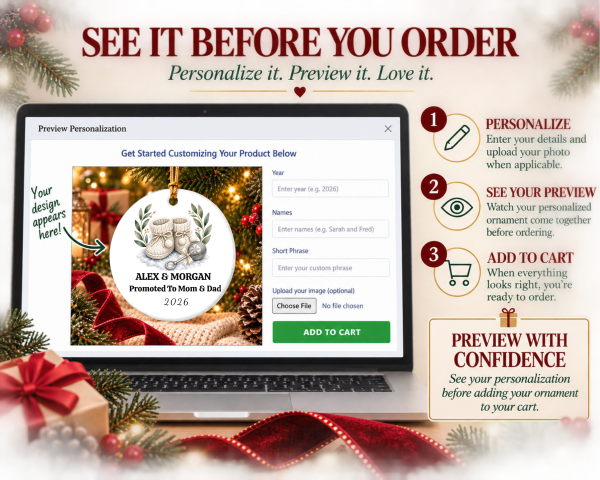 Personalized New Parents Ornament: Custom Promoted to Mom and Dad Keepsake, Expecting Parents Gift, Pregnancy Announcement Gift Christmas