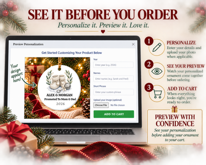 Personalized New Parents Ornament: Custom Promoted to Mom and Dad Keepsake, Expecting Parents Gift, Pregnancy Announcement Gift Christmas
