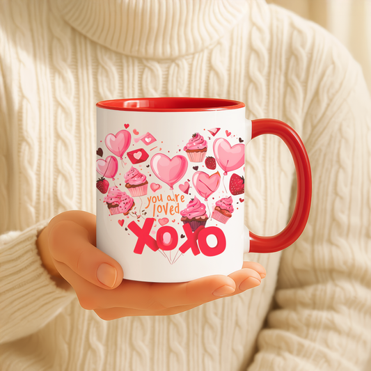Valentine's Day Accent Coffee Mug, Cute Love Mug, Gift for Her, Heart Design, XOXO Mug for Couples, Romantic Coffee Cup