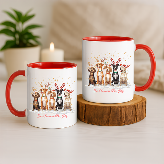 Colorful Holiday Mug with Festive Dogs, Dog Christmas Mug, Dog Mom Mug, Funny Christmas Dog, Merry Christmas