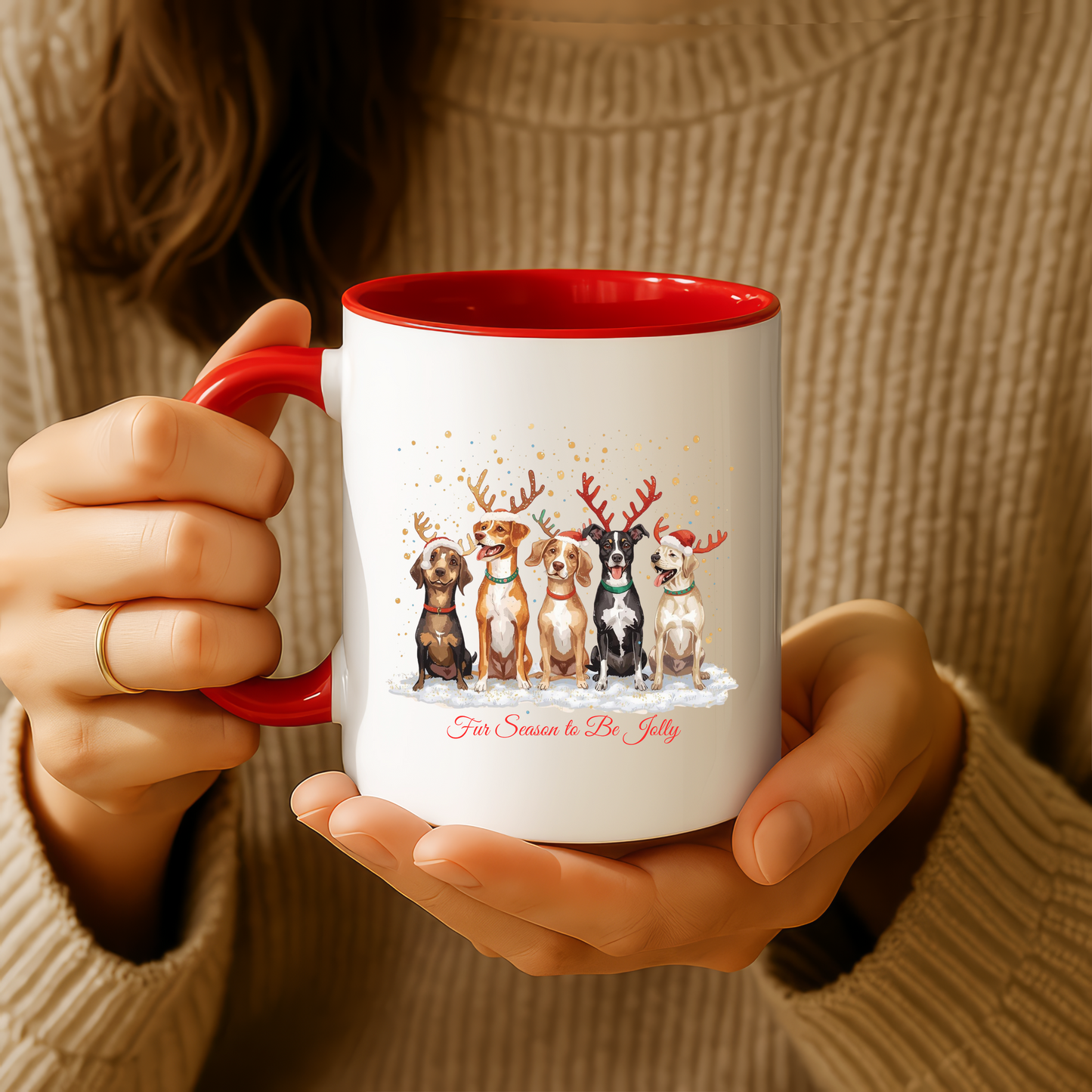 Colorful Holiday Mug with Festive Dogs, Dog Christmas Mug, Dog Mom Mug, Funny Christmas Dog, Merry Christmas