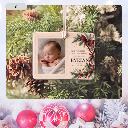 Personalized Baby’s First Christmas Photo Ornament – Evergreen Keepsake