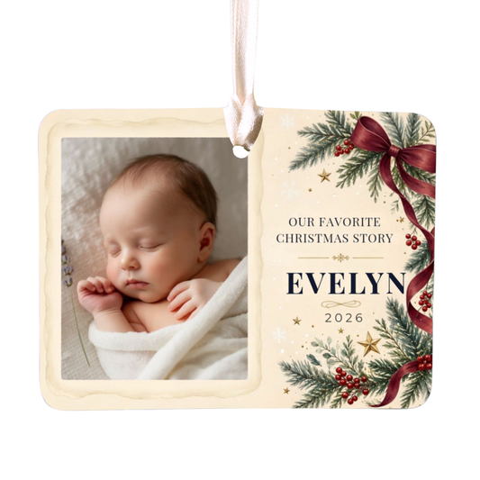 Personalized Baby’s First Christmas Photo Ornament – Evergreen Keepsake