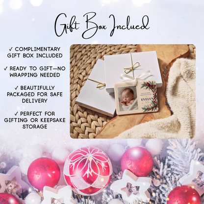 Personalized Baby’s First Christmas Photo Ornament – Evergreen Keepsake