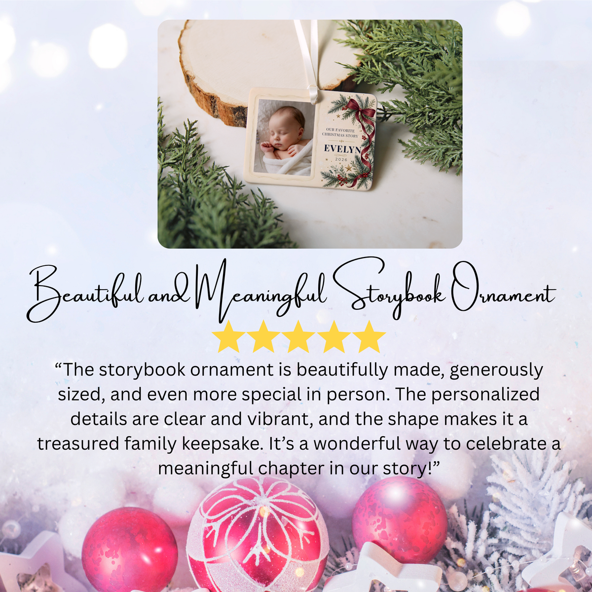 Personalized Baby’s First Christmas Photo Ornament – Evergreen Keepsake
