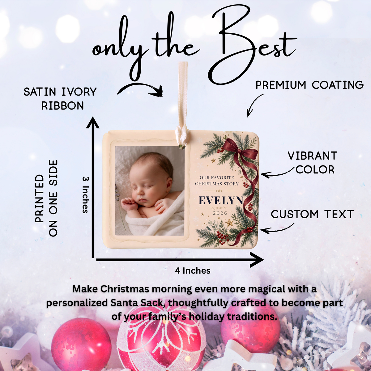 Personalized Baby’s First Christmas Photo Ornament – Evergreen Keepsake