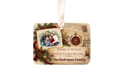 Vintage Family Christmas Ornament, Personalized Family Name Ornament, Family Story Ornament, Ceramic Christmas Keepsake