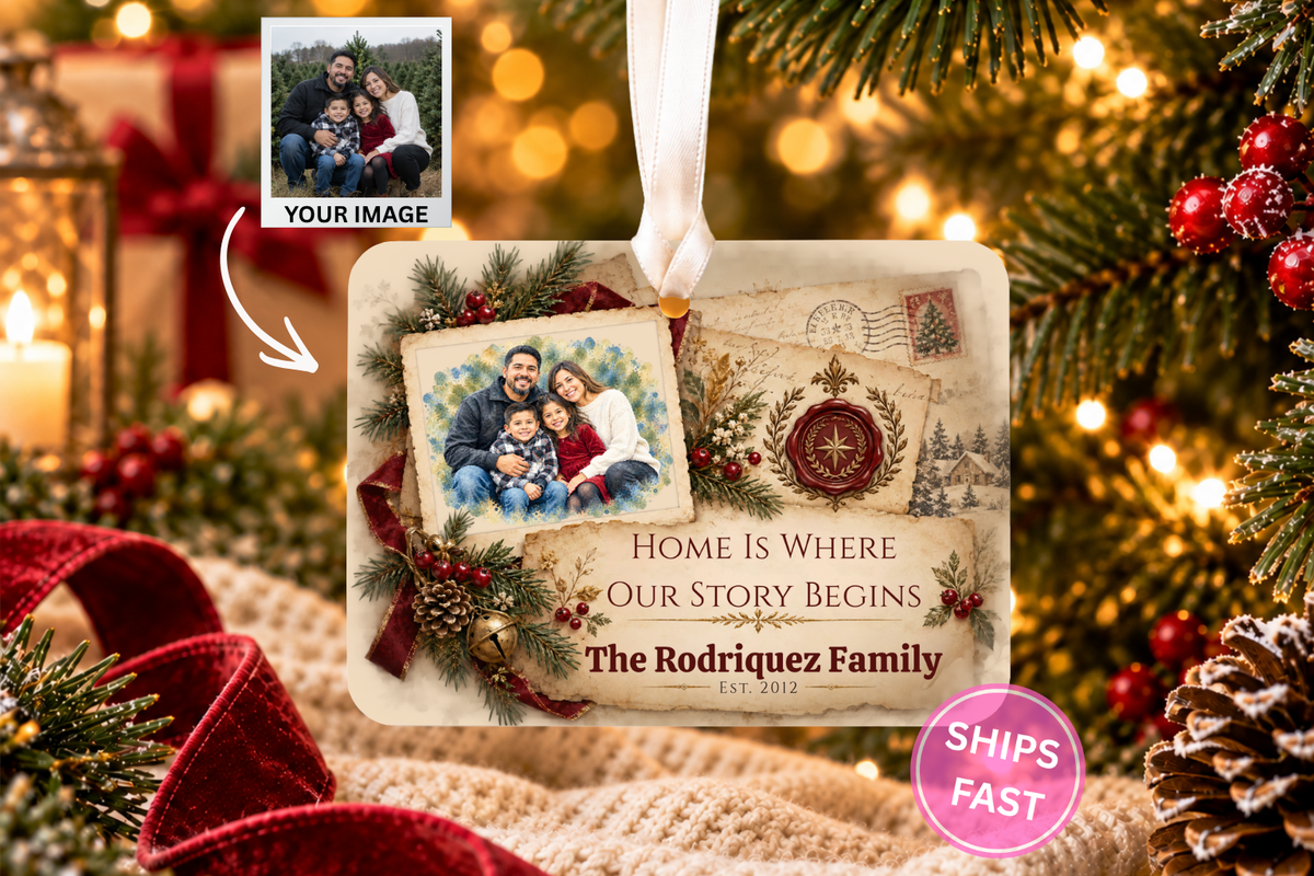 Vintage Family Christmas Ornament, Personalized Family Name Ornament, Family Story Ornament, Ceramic Christmas Keepsake