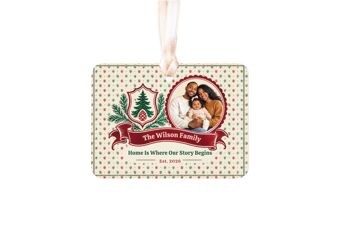 First Christmas Family of Three Ornament, Personalized Family Name Ornament, Family Christmas Ornament, Ceramic Keepsake